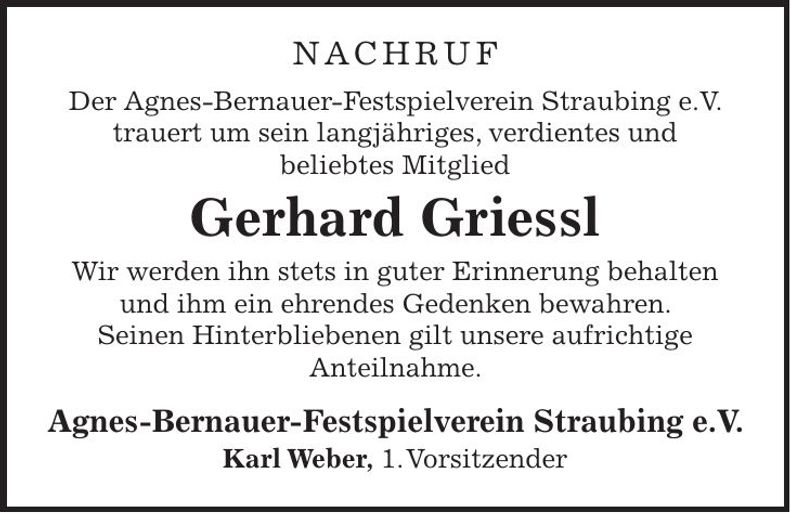 Traueranzeige Gerhard Griessl