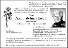 Traueranzeige Anna Schindlbeck
