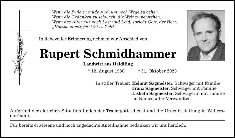 Traueranzeige Rupert Schmidhammer