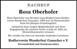 Traueranzeige Rosa Oberhofer