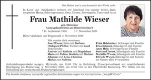 Traueranzeige Mathilde Wieser