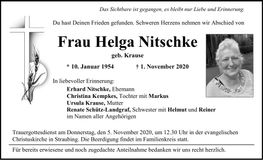 Traueranzeige Helga Nitschke