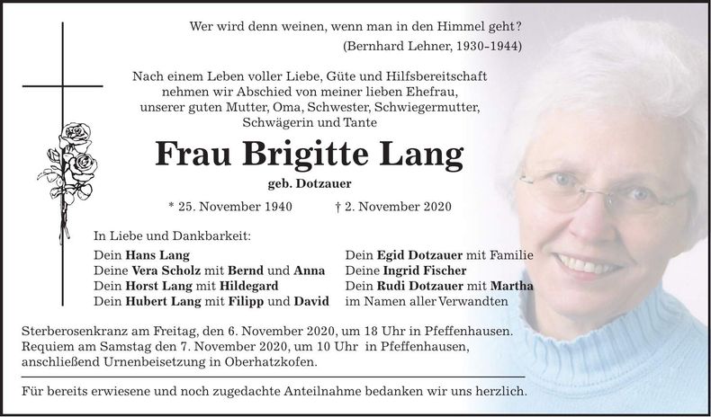 Traueranzeige Brigitte Lang