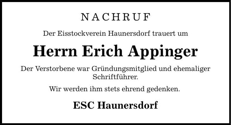 Traueranzeige Erich Appinger