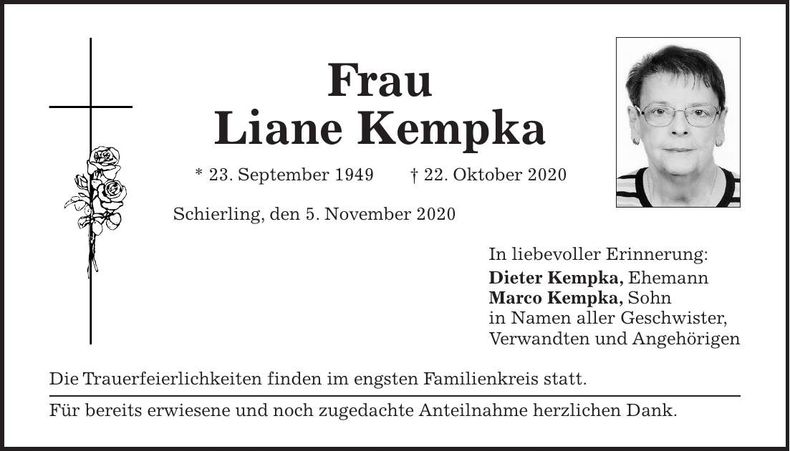 Traueranzeige Liane Kempka