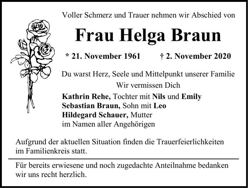 Traueranzeige Helga Braun