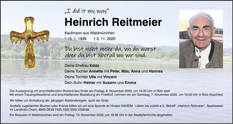 Traueranzeige Heinrich Reitmeier