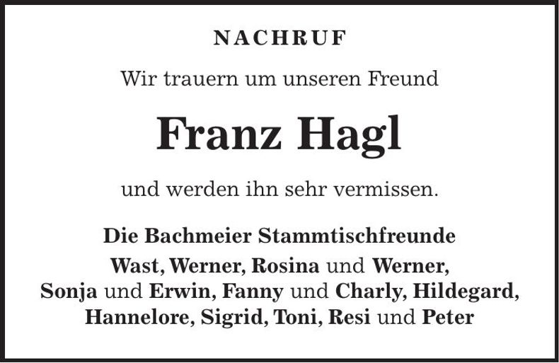 Traueranzeige Franz Hagl