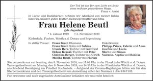 Traueranzeige Helene Beutl