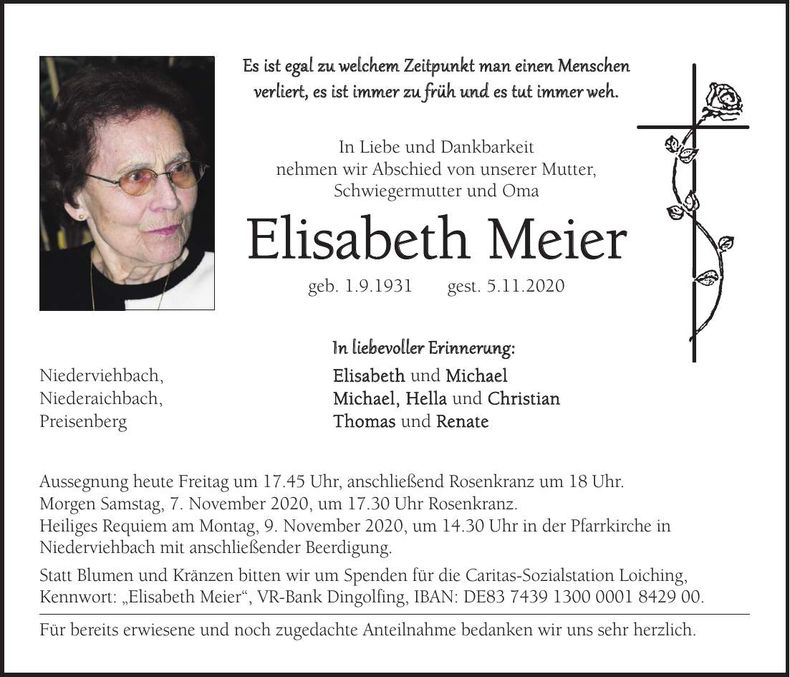 Traueranzeige Elisabeth Meier
