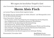 Traueranzeige Alois Fisch