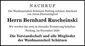 Traueranzeige Bernhard Ruscheinski