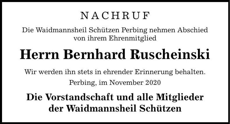 Traueranzeige Bernhard Ruscheinski