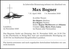 Traueranzeige Max Bogner