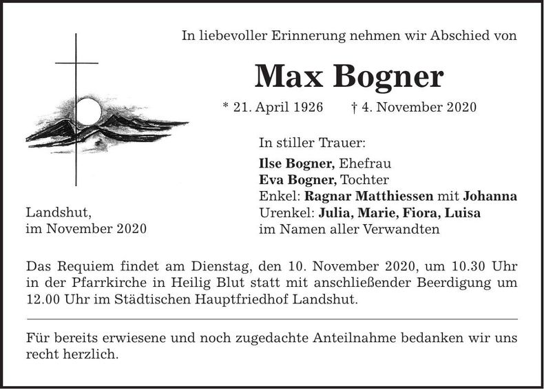 Traueranzeige Max Bogner
