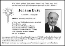 Traueranzeige Johann Bräu