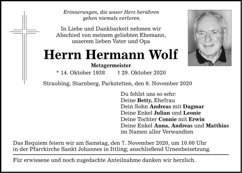 Traueranzeige Hermann Wolf