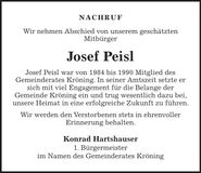 Traueranzeige Josef Peisl