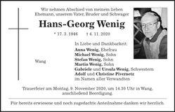 Traueranzeige Hans-Georg Wenig
