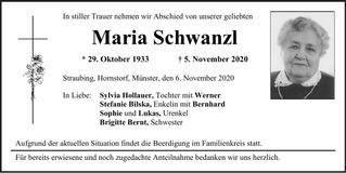 Traueranzeige Maria Schwanzl