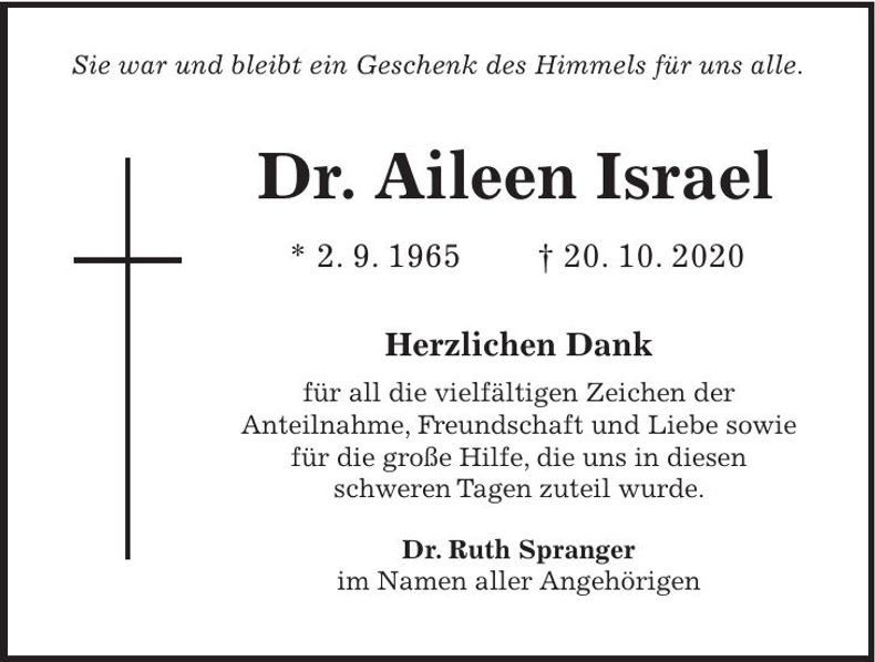 Traueranzeige Aileen Israel