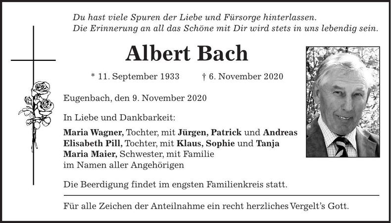 Traueranzeige Albert Bach