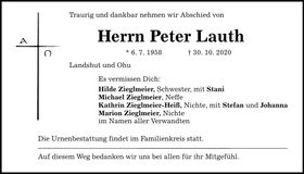 Traueranzeige Peter Lauth
