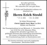 Traueranzeige Erich Strobl
