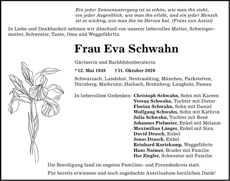 Traueranzeige Eva Schwahn