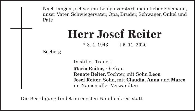 Traueranzeige Josef Reiter