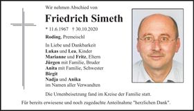 Traueranzeige Friedrich Simeth