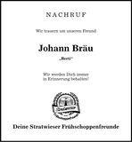 Traueranzeige Johann Bräu