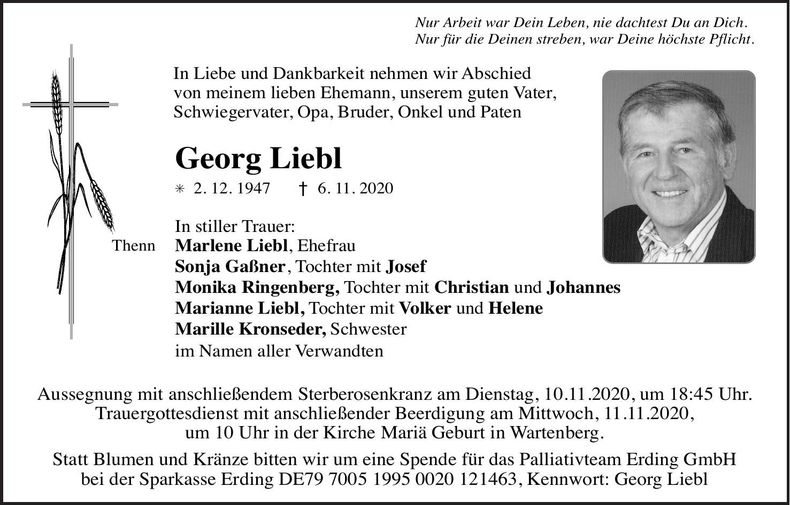 Traueranzeige Georg Liebl