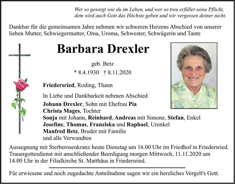 Traueranzeige Barbara Drexler