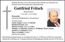 Traueranzeige Gottfried Fritsch