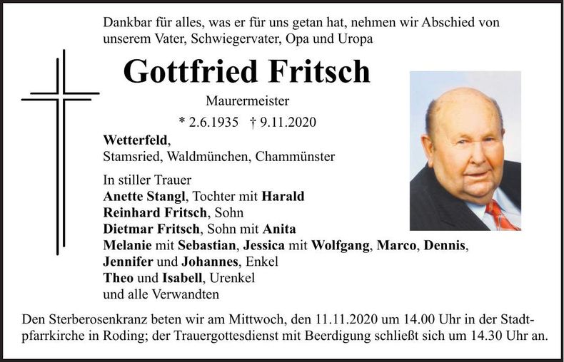 Traueranzeige Gottfried Fritsch