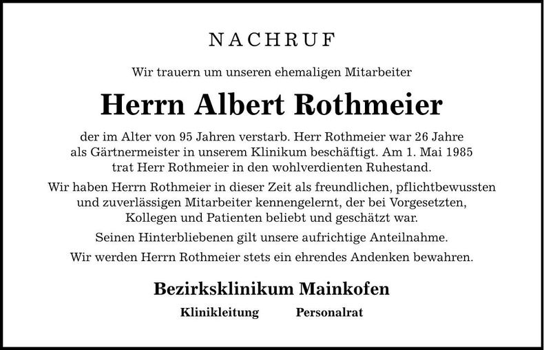 Traueranzeige Albert Rothmeier