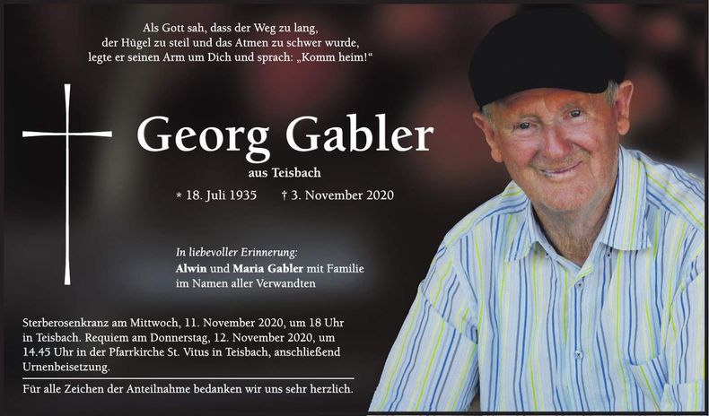 Traueranzeige Georg Gabler