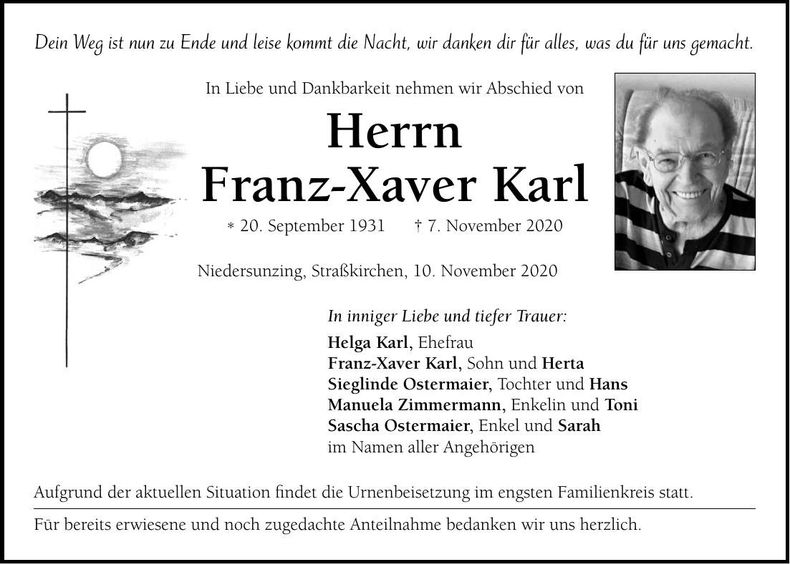 Traueranzeige Franz-Xaver Karl