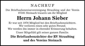 Traueranzeige Johann Sieber