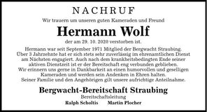 Traueranzeige Hermann Wolf