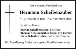 Traueranzeige Hermann Scheibenzuber