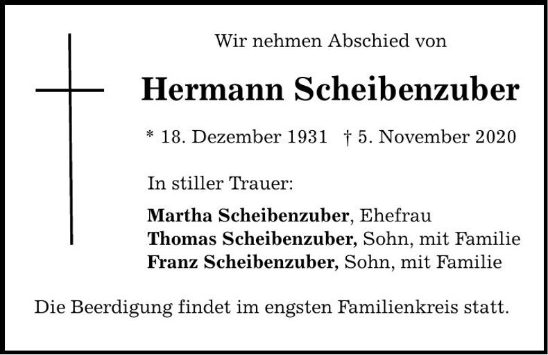 Traueranzeige Hermann Scheibenzuber