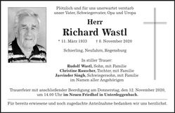 Traueranzeige Richard Wastl