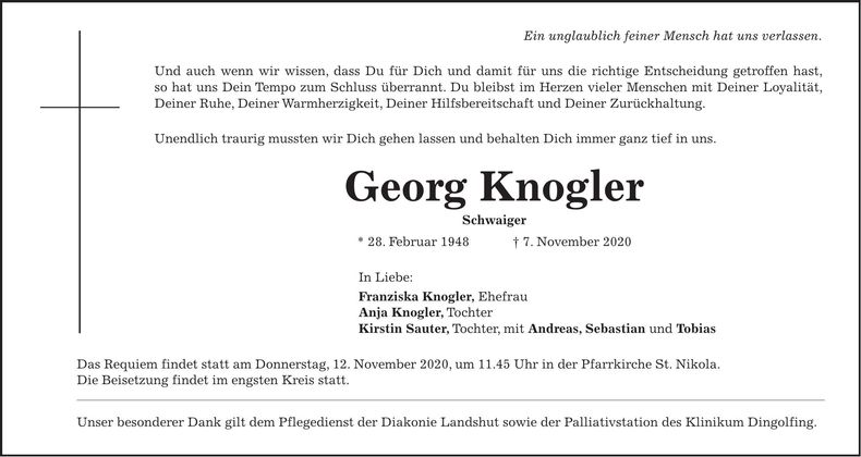Traueranzeige Georg Knogler