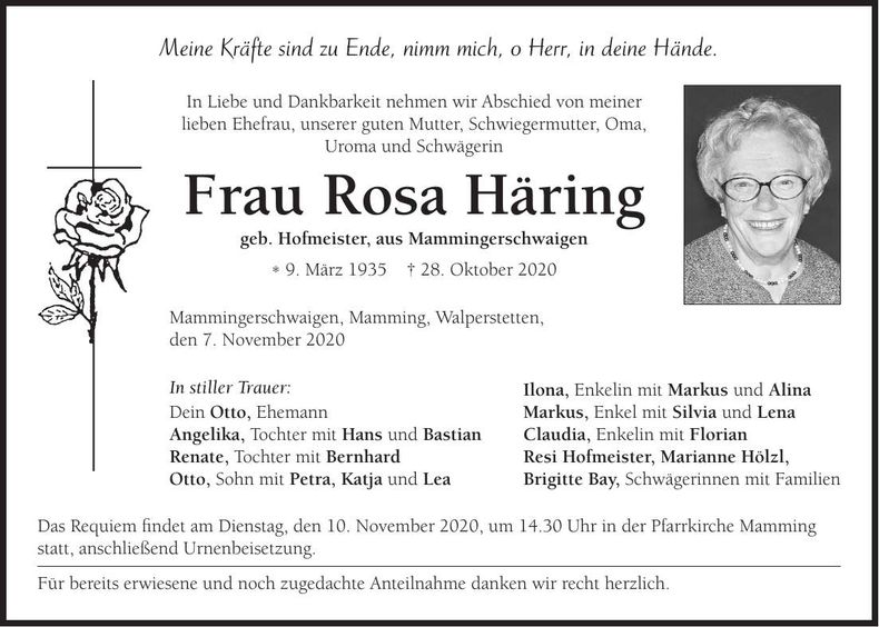 Traueranzeige Rosa Häring