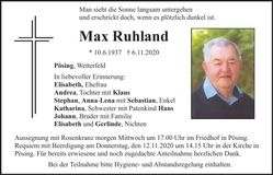 Traueranzeige Max Ruhland