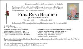 Traueranzeige Rosa Brunner