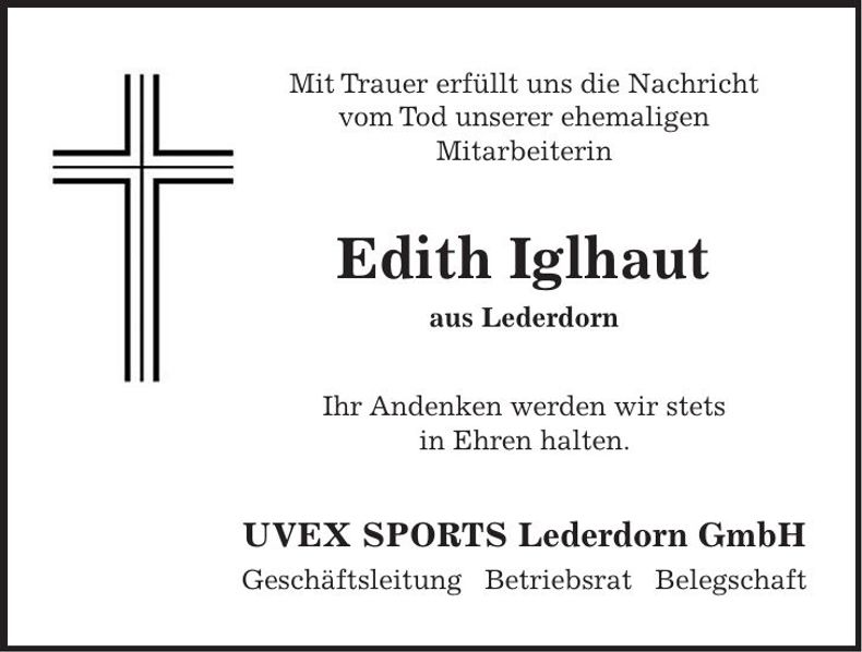 Traueranzeige Edith Iglhaut