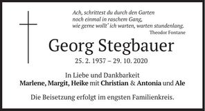 Traueranzeige Georg Stegbauer